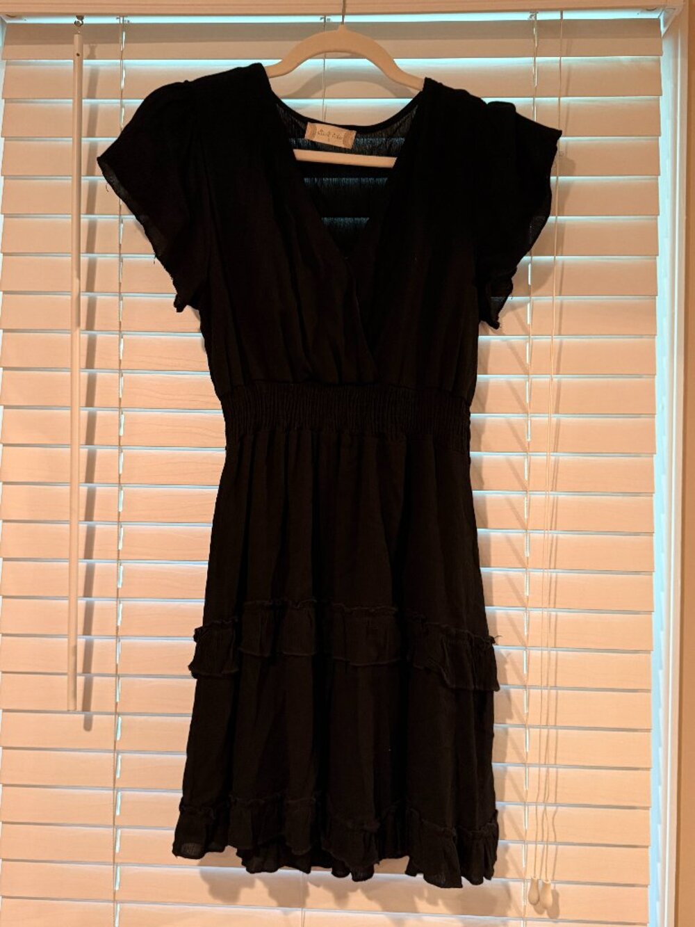 Black Flutter Sleeve Tiered Mini Dress